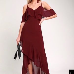 Caden Burgundy Off the shoulder Ruffled Maxi